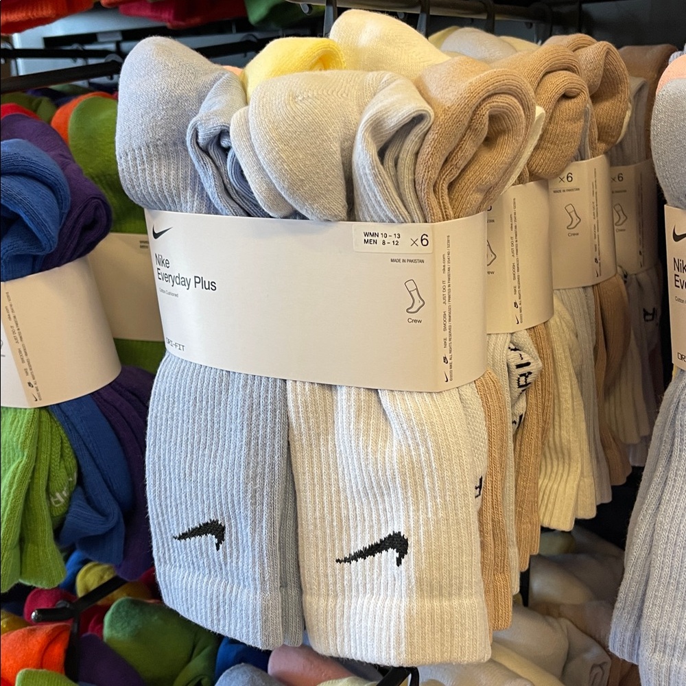 Nike Everyday Plus Socks - Light Gray and Yellow Pink and Purple Cream Tan 6pair - Picture 2 of 16